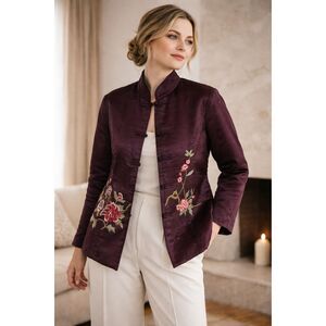 Vintage Silk Embroidered Jacket M Chinese Frog Closure Floral Evening Statement